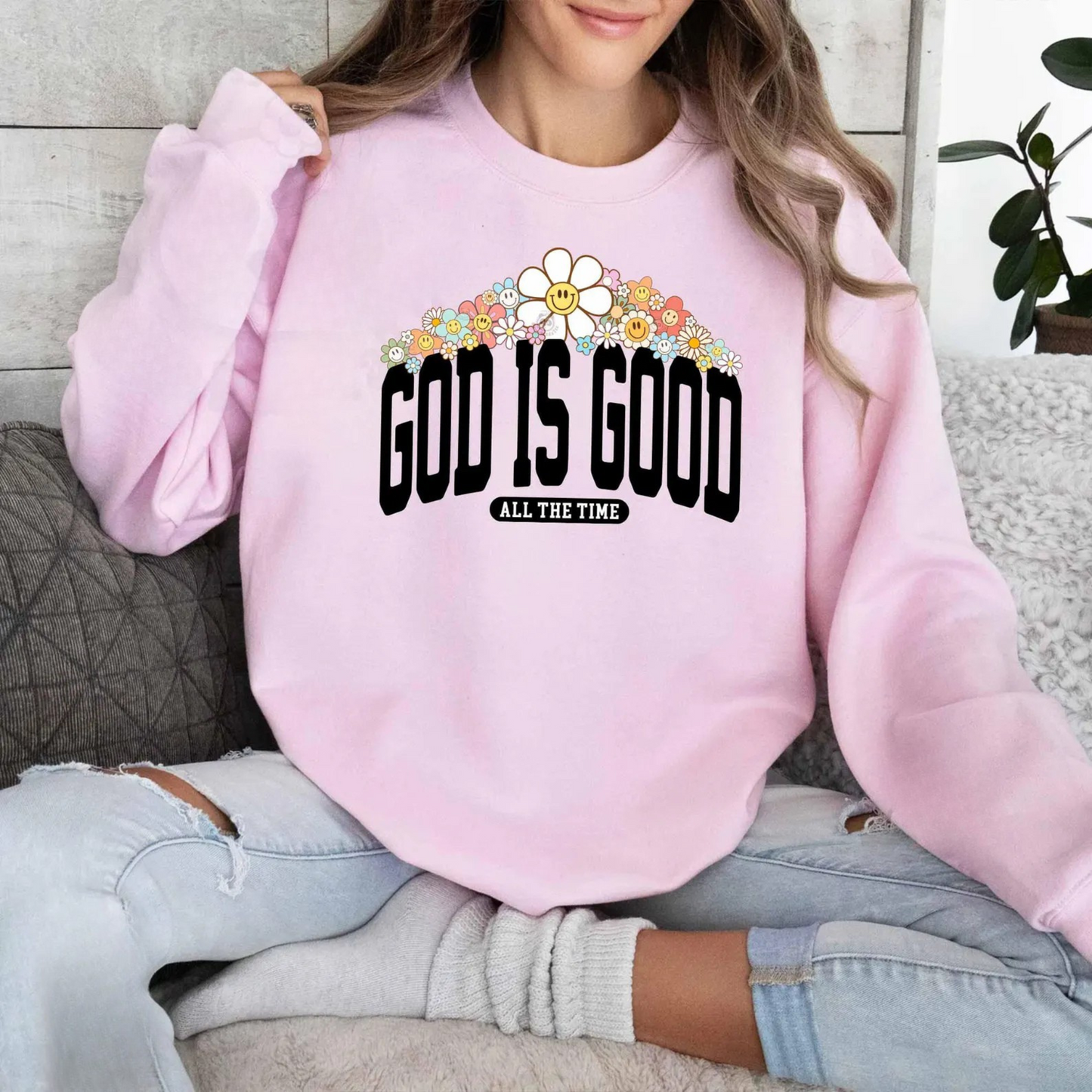 God Is Good Floral Sweater