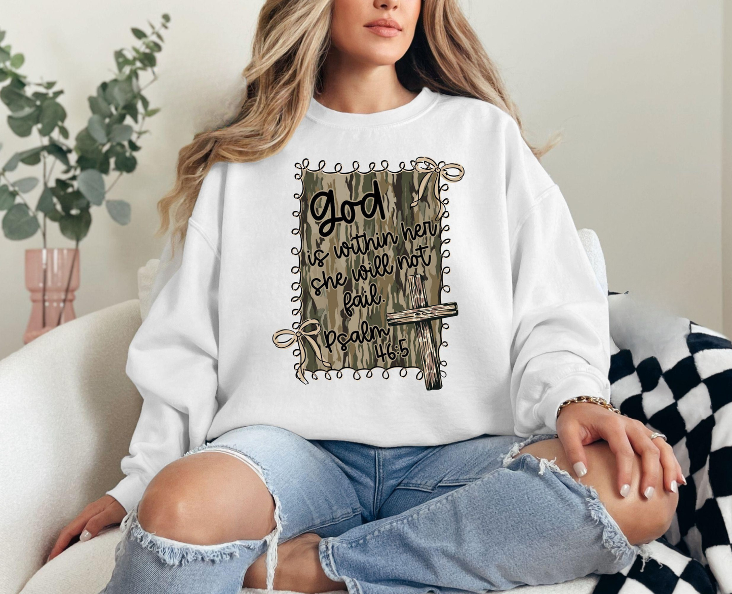 God Is Within Her Camo Sweater