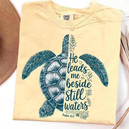 He Leads Me Beside Still Waters Tee