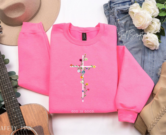 God Is Good Floral Sweater New