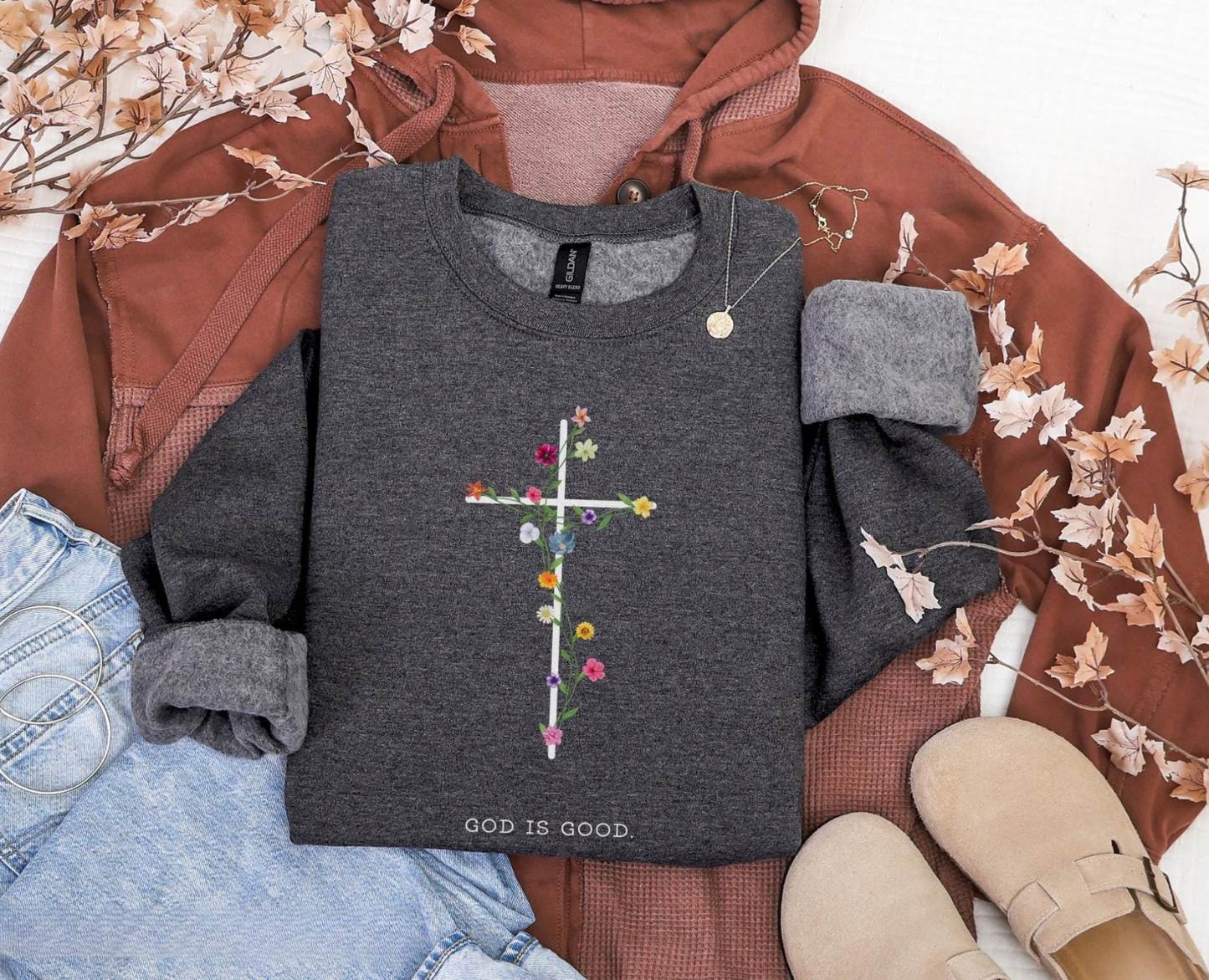 God Is Good Floral Sweater New