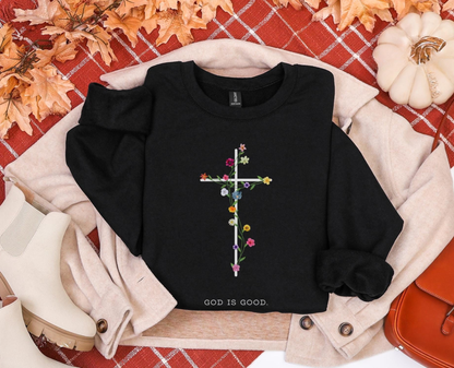 God Is Good Floral Sweater New