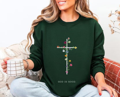 God Is Good Floral Sweater New