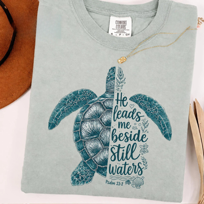 He Leads Me Beside Still Waters Tee