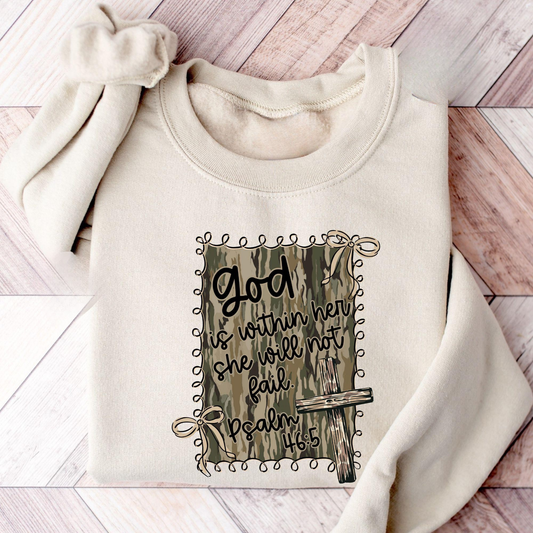 God Is Within Her Camo Sweater
