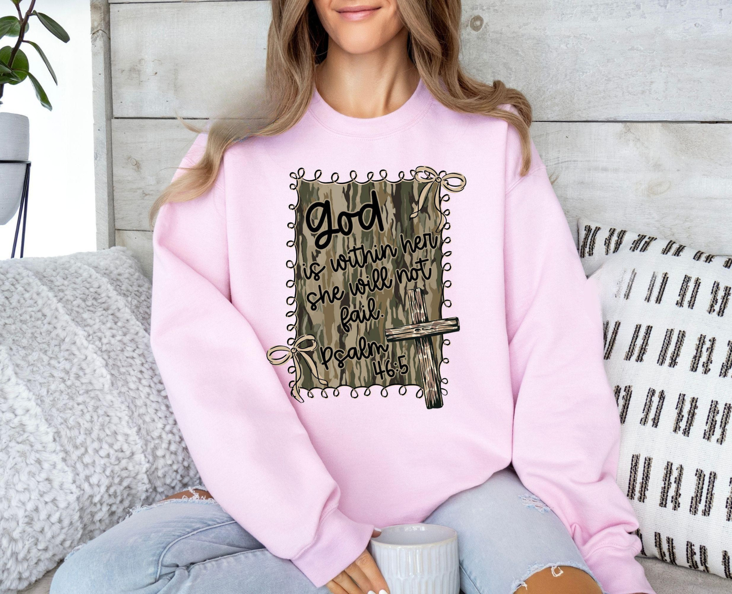 God Is Within Her Camo Sweater