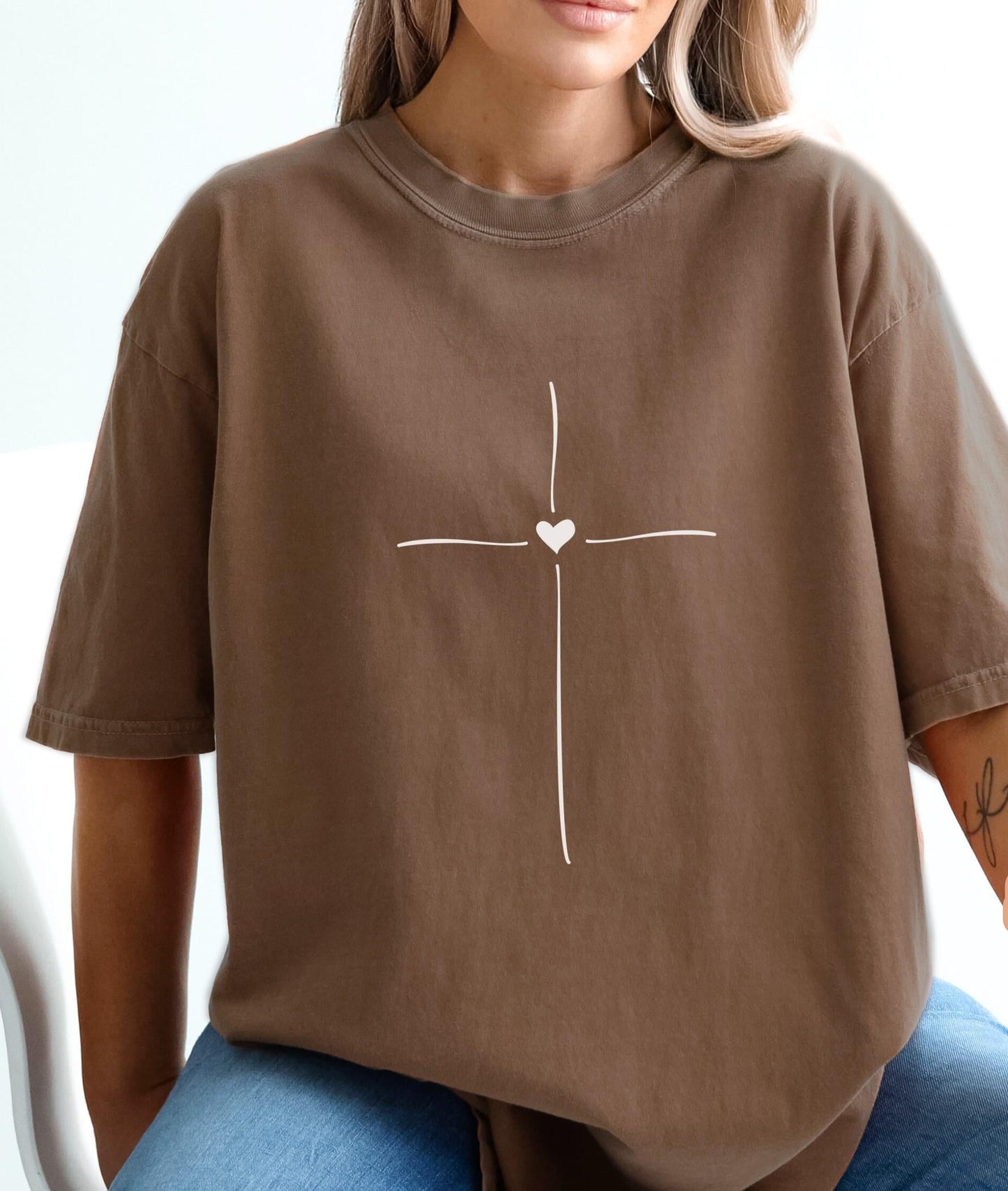 Minimal Cross Heart Tee