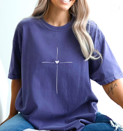 Minimal Cross Heart Tee