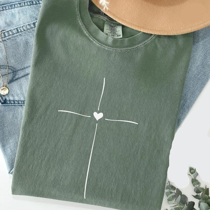 Minimal Cross Heart Tee