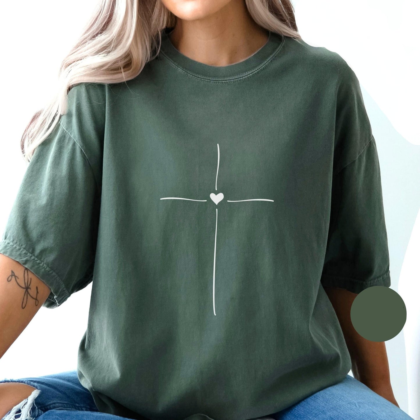 Minimal Cross Heart Tee
