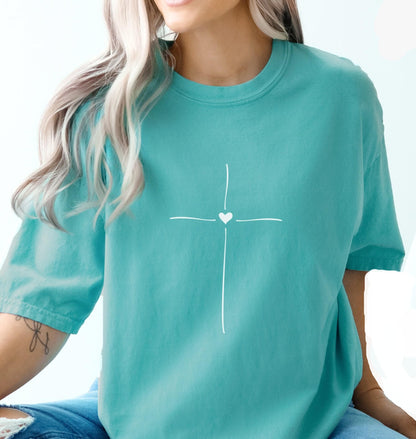 Minimal Cross Heart Tee
