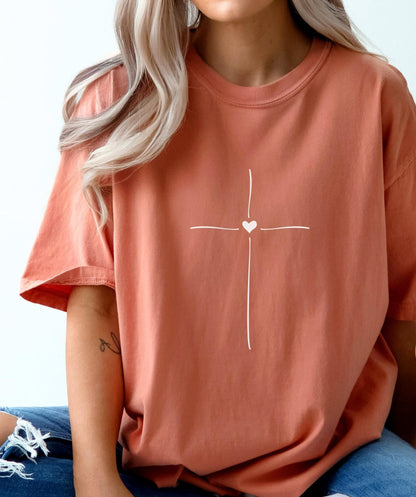 Minimal Cross Heart Tee