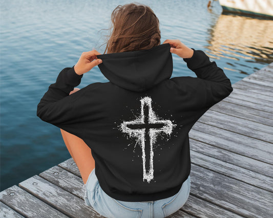 Spray Paint Cross Graphic Hoodie